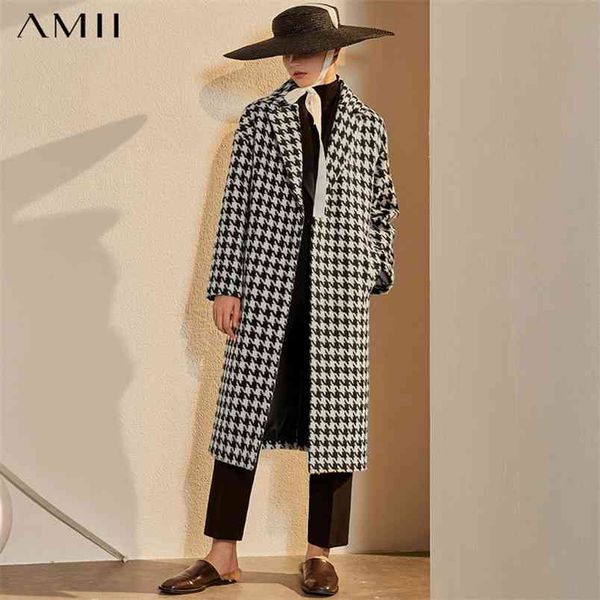 

minimalism winter coat female fashion vintage lapel houndstooth single button woolen jackets for women 12040925 210527, Black
