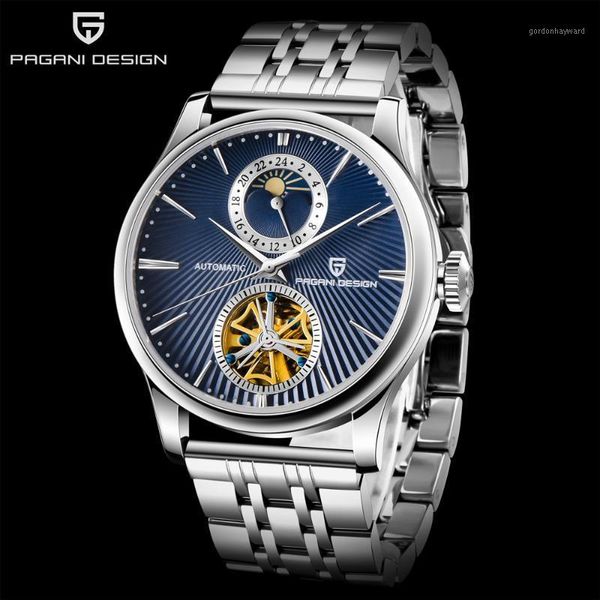 

mens watches tourbillon mechanical watch for men business automatic 100m waterproof clock wristwatches, Slivery;brown