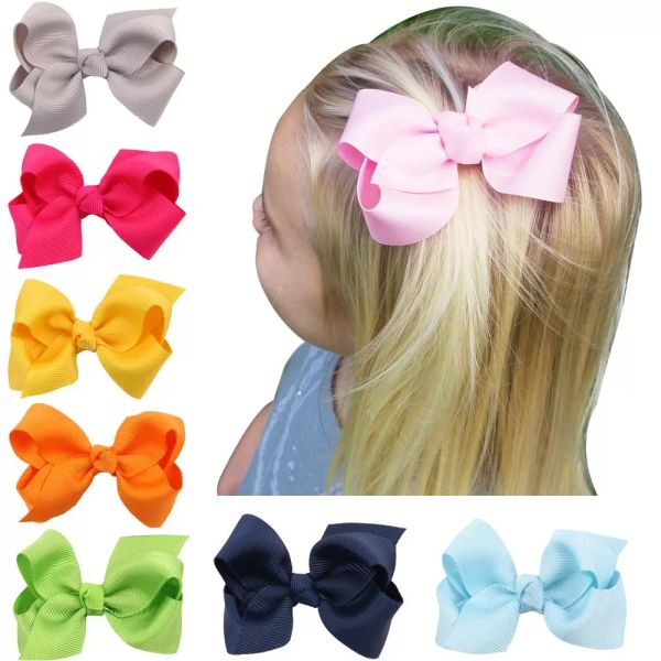 

hair bows hairpins korean 3 inch grosgrain ribbon hairbows baby girl accessories with clip boutique ties, Slivery;white