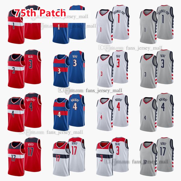 

printed 75th patch city basketball jerseys bradley 3 beal kentavious 1 caldwell-pope aaron 4 holiday joel 17 ayayi jersey color white red bl, Black;red