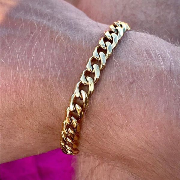 

link, chain trendy cuban men bracelet classic stainless steel 6/7/8/9mm width for women jewelry gift, Black