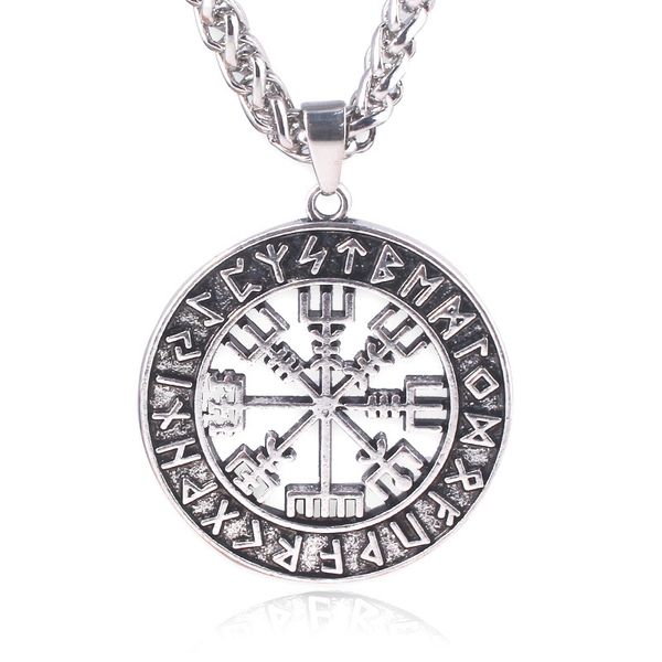 Collana con cerchio runico vichingo Bastoni magici Bussola nordica Rune Amuleto Ciondolo con catena