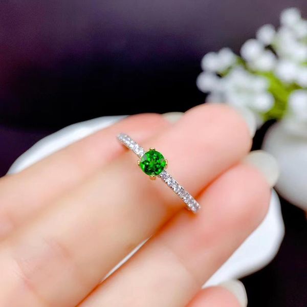 

cluster rings gift natural and real diopside ring 925 sterling silver fine jewelry fashion, Golden;silver