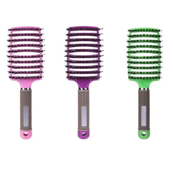

hair brushes fashion comb bristle hairbrush wet curly detangle brush women scalp massage for salon hairdressing styling tools, Silver