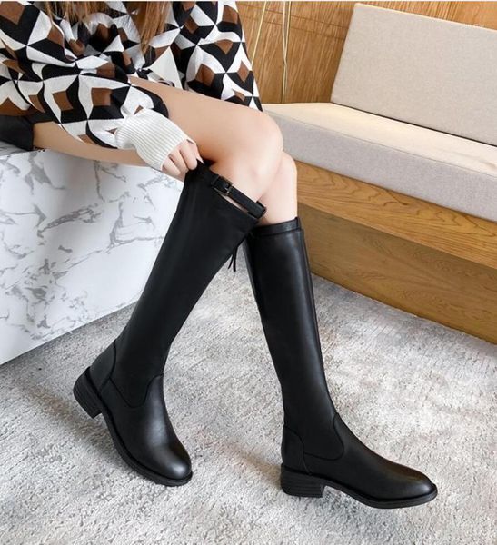 

boots fashion autumn winter high tube women's warm knee-high for female waterproof leather shoes mujer1, Black