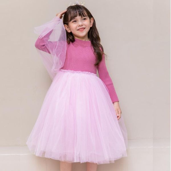 

girl's dresses young girls sweater 2021 autumn tutu with toddler princess party children sweaters, Red;yellow