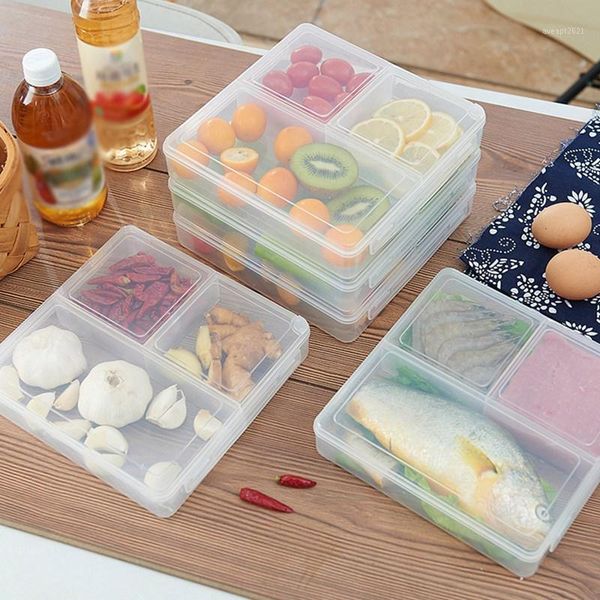 

storage bottles & jars box sealed square refrigerator drain vegetable keep fresh rack with lid fridge cabinet kitchen organizer 3-grid