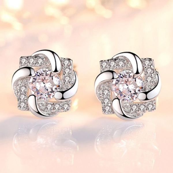

stud korean summer twist stackable rose flower zircon crystal earrings for women girl pendientes jewelry bijoux, Golden;silver