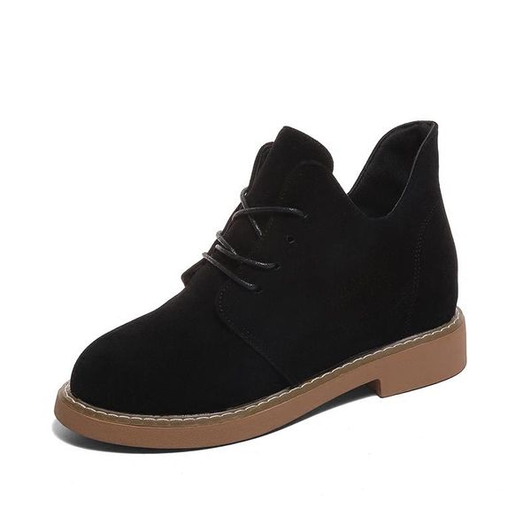 

boots 2021 spring and autumn short tube women's single low heel thick with round head suede beef tendon bottom shoes, Black
