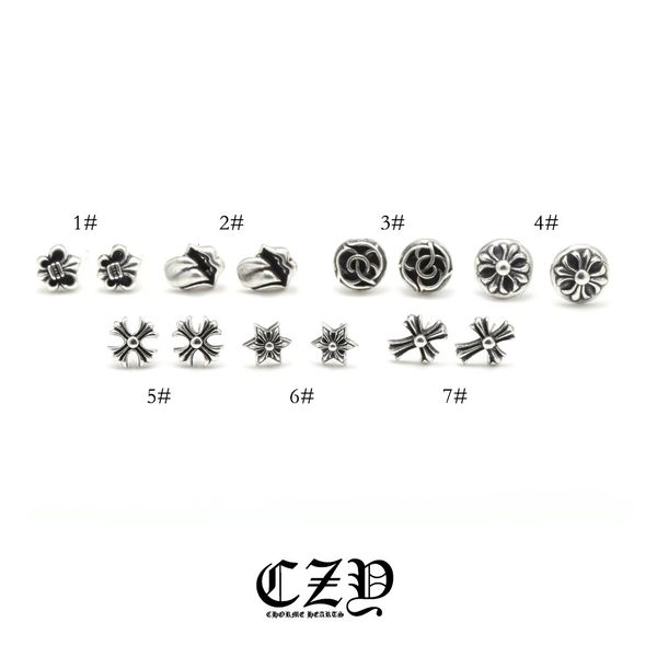 

backs earrings mini small cross six pointed star children's military flower rolling stone tongue simple and versatile men women 925 sil, White