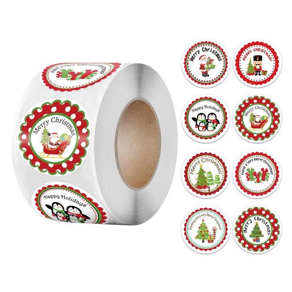 

gift wrap 500pcs/roll kraft paper self adhesive pack christmas stickers xmas envelope seal labels diary scrapbooking decor