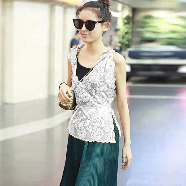 

summer white lace black sling vintage pleated half skirt elegant party workplace casual women's sets two piece dress