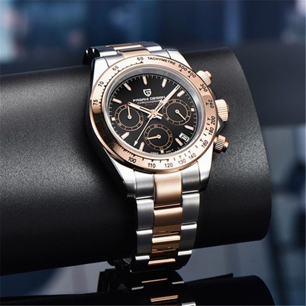 

wristwatches pagani design men watch rose gold quartz watches chronograph sports male sapphire mirror, Slivery;brown