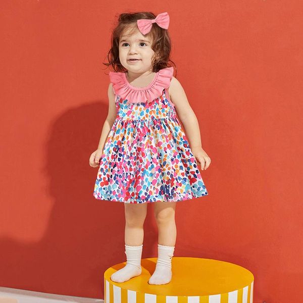 

girl's dresses girl dress born baby for girls summer o-neck ruffle polka dot sleeveless patchwork cute prints princess, Red;yellow