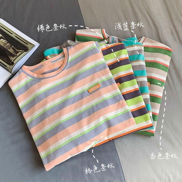 

female rainbow striped t-shirt summer women's loose student korean short sleeve harajuku casual sweet women, White