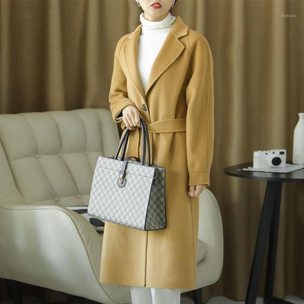 

women's wool & blends 2021 autumn and winter double-sided coat women's medium long korean fashion slim 100% australian, Black
