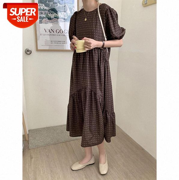 

huang zheng retro print dress female korean version loose and thin temperament puff sleeve midi l86296 #059f, Black;gray