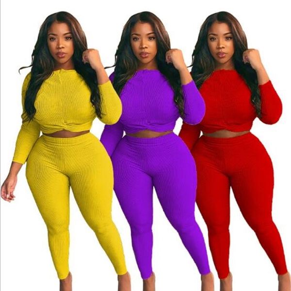 

women's tracksuits set plus size l-4xl knitted long sleeve tee jogger sweatpant suit two piece set sport matching outfit ko21, Gray