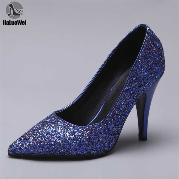 

jialuowei 10cm high heel womens ladies fashion glitter sequin pointy toe formal pump shoes size36- 211029, Black