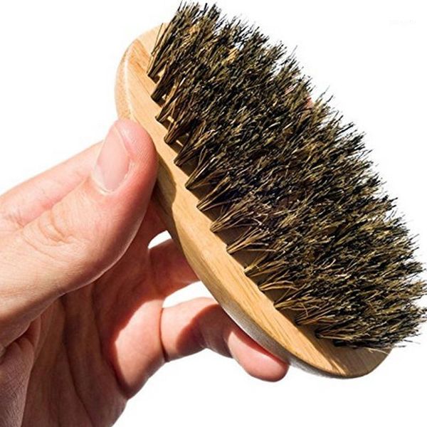 

mens natural boar hair bristle shaving comb hard round wood handle beard mustache brush set1, Silver