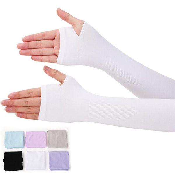 

five fingers gloves sunscreen arm warmer half finger cotton long fingerless cuff sun hand protection anti-uv, Blue;gray