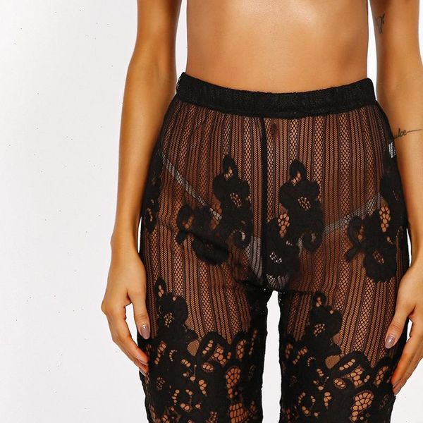 

summer lace transparent women short night club high waist elastic embroidery flower black bottoms, White;black