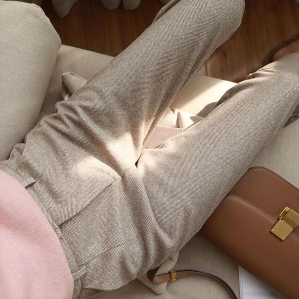 

autumn winter woolen warm casual womens pant high waist harm pencil female ankle length trousers, Black;white