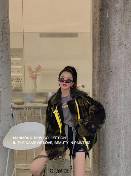

women's fur & faux 2021 autumn winter women genuine sheepskin coats lady warm wool outerwear female patchwork sheep shearing jacket k42, Black