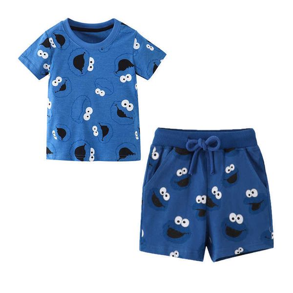 Metri di salto Set di abbigliamento estivo Top in cotone + pantaloncini Set per ragazzi Ragazze indossano abiti a maniche corte Abiti per bambini Abiti 210529