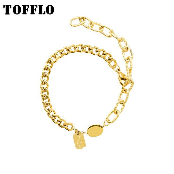 

link, chain tofflo stainless steel jewelry round irregular square pendant bracelet women's fashion bse140, Black