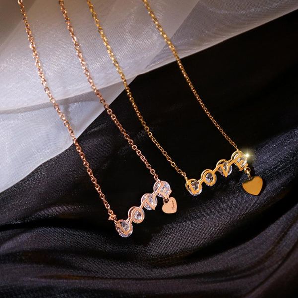 

pendant necklaces shiny crystal love letter necklace women fashion titanium steel gold chain clavicle jewelry accessories wholesal, Silver