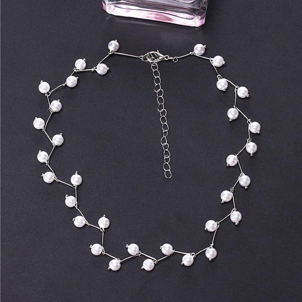 

chains pearl clavicle chain female neck belt contracted short necklace korean version ornaments dating style, Silver