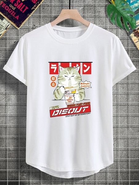 

men cat and japanese letter graphic tee w2o5#, White;black