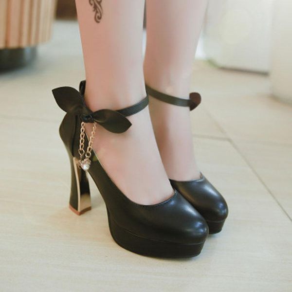 

dress shoes women's spring and autumn style bowknot with joker black work sheet waterproof platform