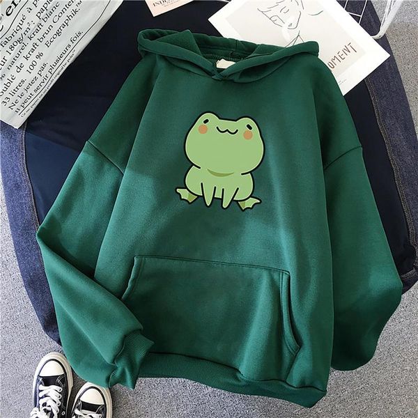 

women's hoodies & sweatshirts frog hoodie vintage harajuku winter kawaii cute casual streetwear aesthetic oversize woman loose, Black