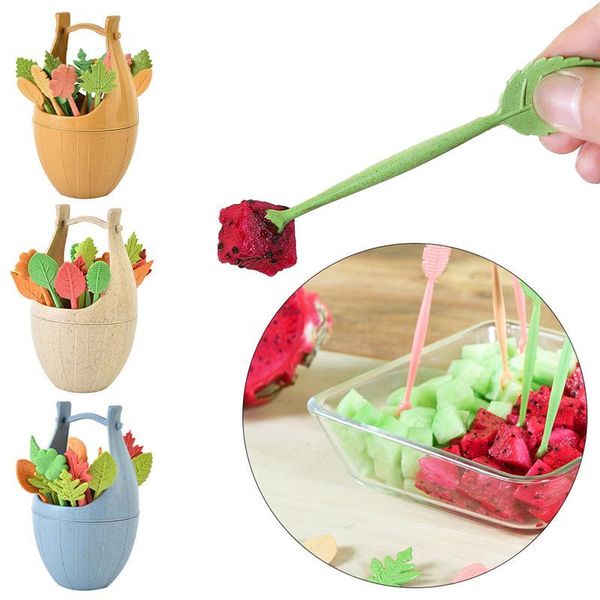 

forks 16pcs/set biodegradable fruit fork leaf shape desert snack environmentally friendly tableware wedding party decoration