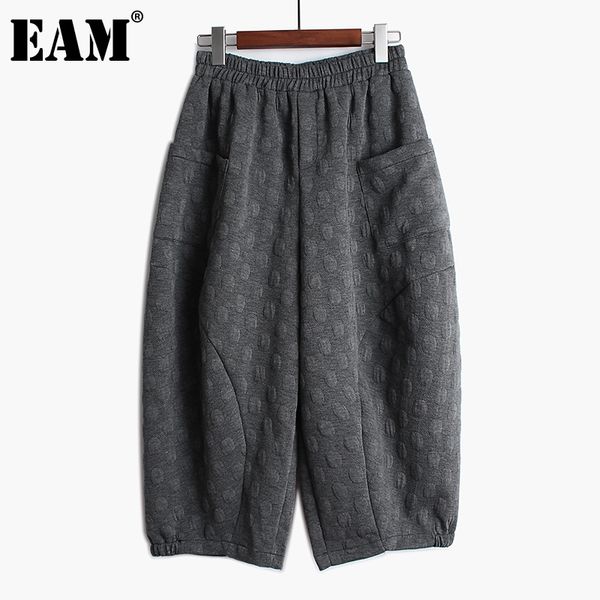 [EAM] Tasche Punti Vita elastica Pantaloni Harem Pantaloni larghi al polpaccio Moda donna Primavera Estate 1DD8201 210512