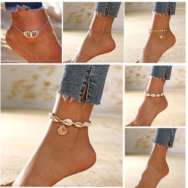 

anklets bohemian shell heart summer bracelet for women girls simple barefoot on leg chain famale jewelry gift, Red;blue