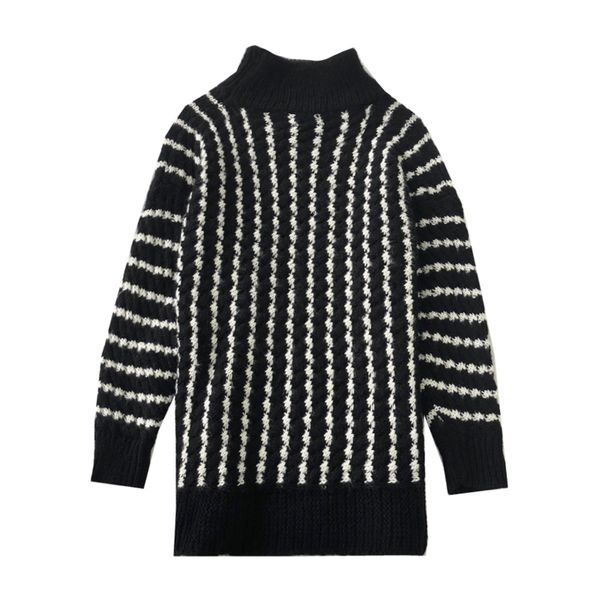 

women sweater knitted black white turtleneck pullovers long sleeve casual winter loose m0094 210514, White;black