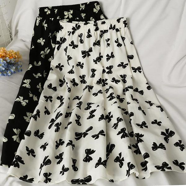 

skirts hong kong-style retro butterfly printed a-line skirt women casual, Black