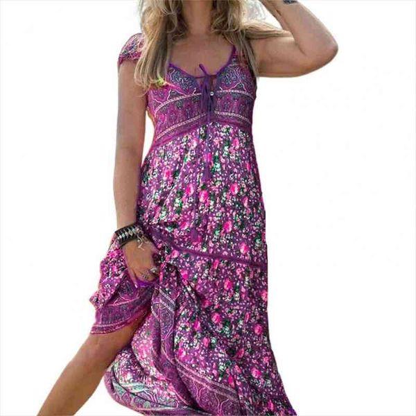 

floral print lace up womens dress vintage sleeveless large hem bohemian maxi for beach, Black;gray