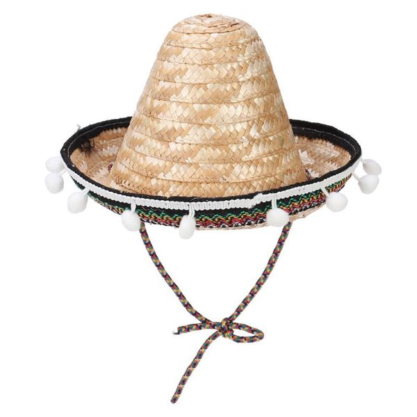 

party hats pompom hat mexican straw hawaiian style dressing props supplies birthday gift decoration 60cm (grass color)