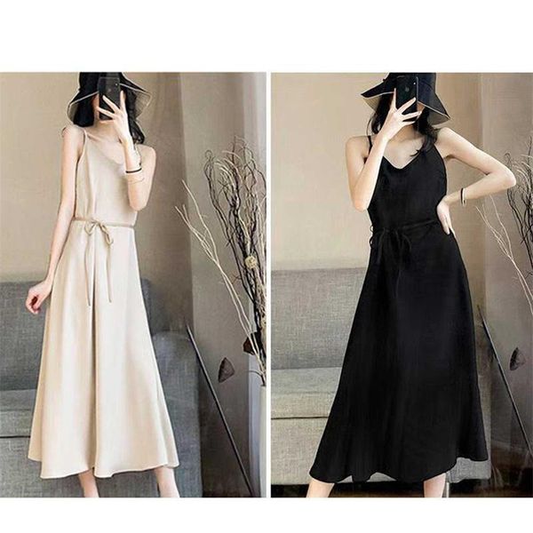 

casual dresses womens dress summer sleeveless sling long maxi for women, Black;gray