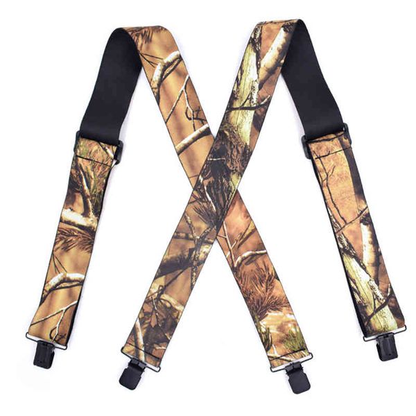 Mens Camuflagem Impressão Elastic Tactical Man X Forma 4 Preto Clips-On Suspensórios Comprimento Correias ao Ar Livre