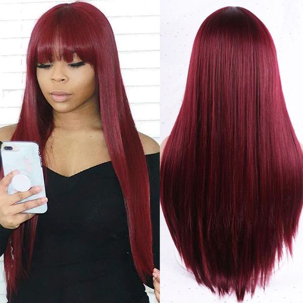 

synthetic wigs linghang long straight red wig with bangs hair heat-resistant lolita cosplay pink for women, Black