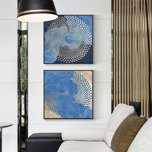 

paintings posters and prints modern blue gold foil canvas oil printed wall pictures for living room decor abstract art cuadros