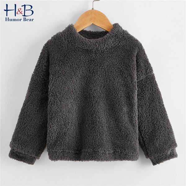 

humor bear kids sweater 2021 spring autumn long-sleeve round collar solid color thick fax fur casual children outwear blouse y1024, Blue