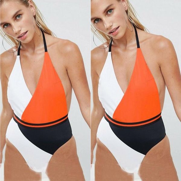 

women one-piece swimsuit beachwear padded patchwork ladies backless push up beach monokini bikini bathing suit suits
