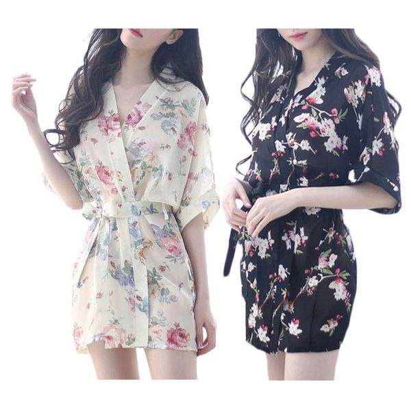 

women's sleepwear women floral robe bridal dressing gown wedding kimono short style gift, Black;red