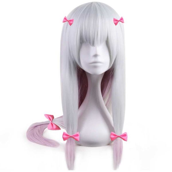 

izumi sagiri cosplay wig eromanga sensei silver pink heat resistant synthetic hair perucas halloween party costume hairpiece, Black